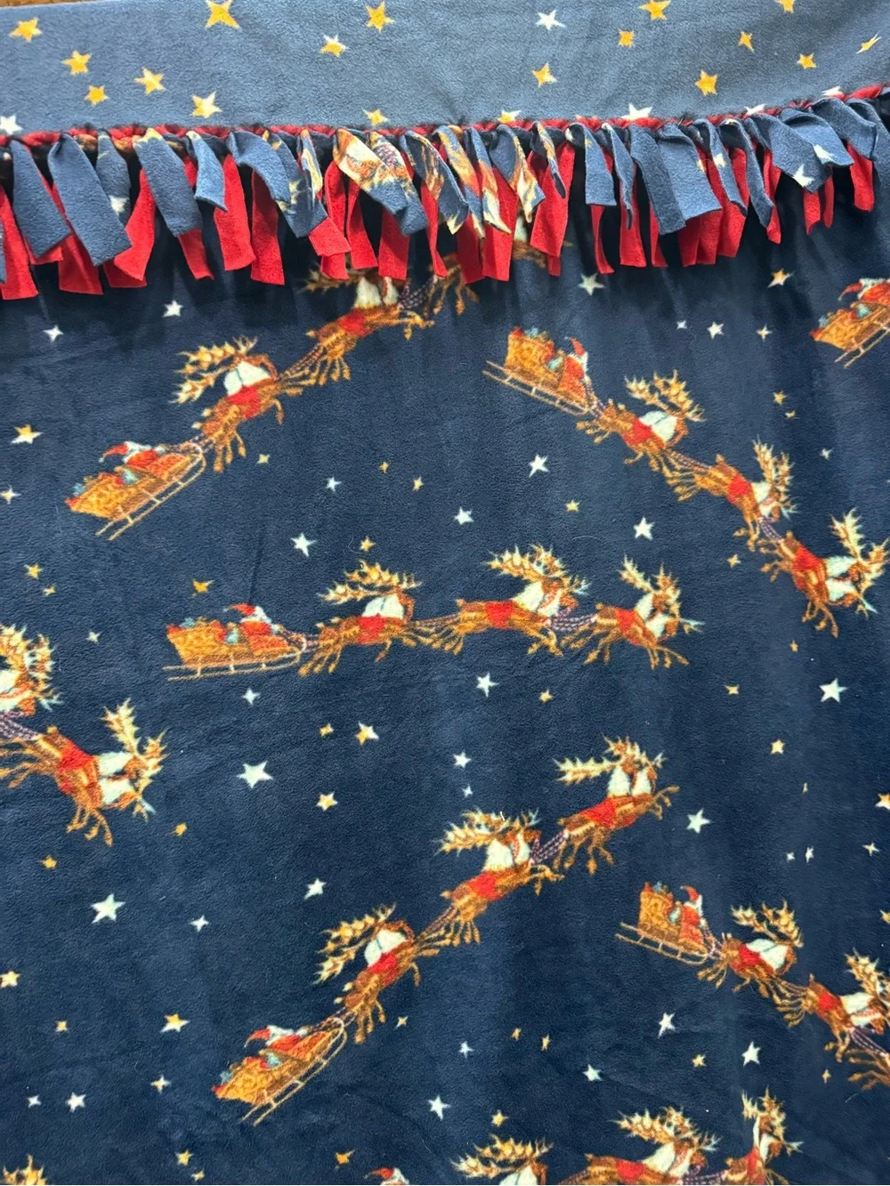 Festive Holiday Village Fleece Throw Blanket - Classic Red & Navy